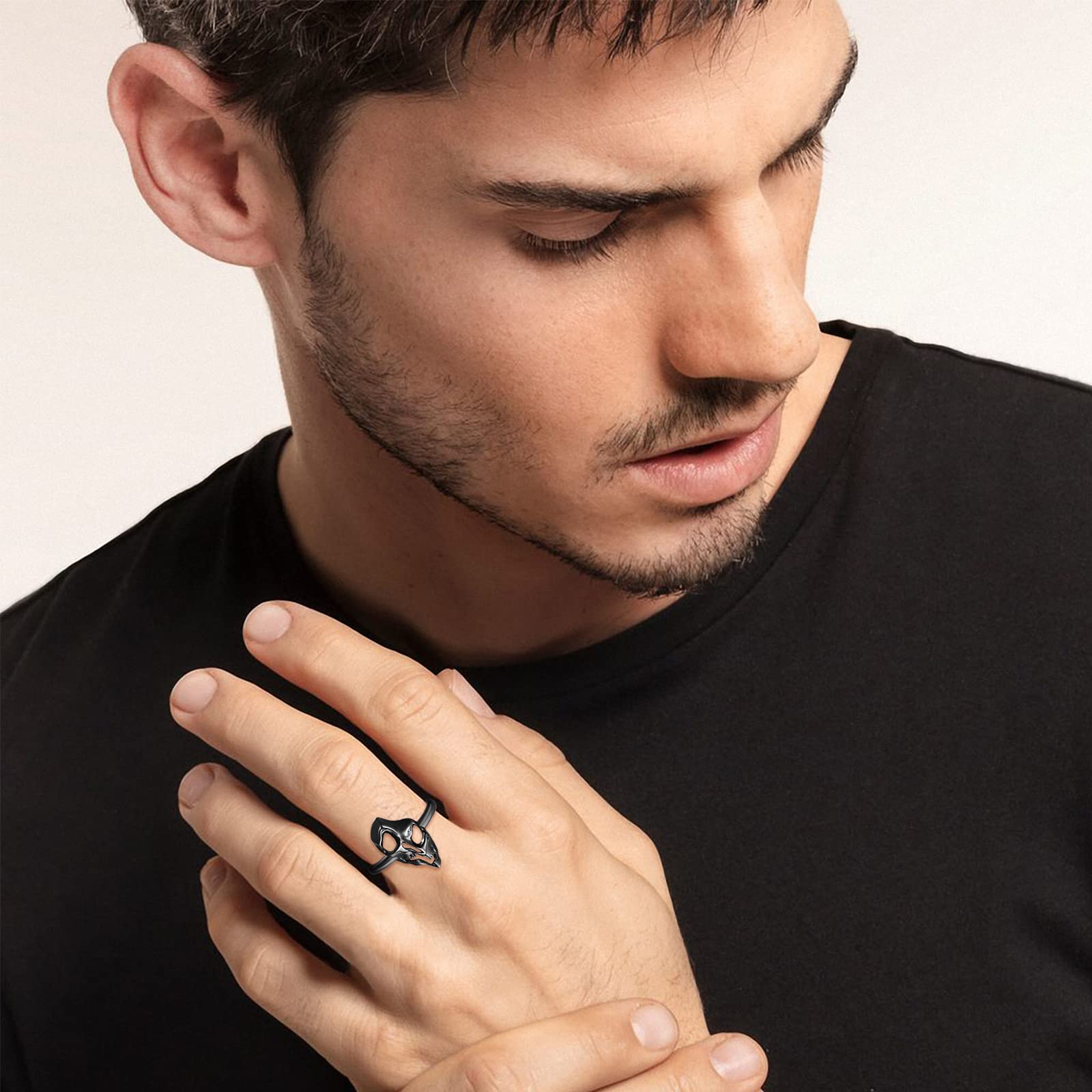 TANGPOET Anillo de calavera de plata de ley 925, anillos de hombre vintage gótico, anillos ajustables para hombres, mujeres y niñas