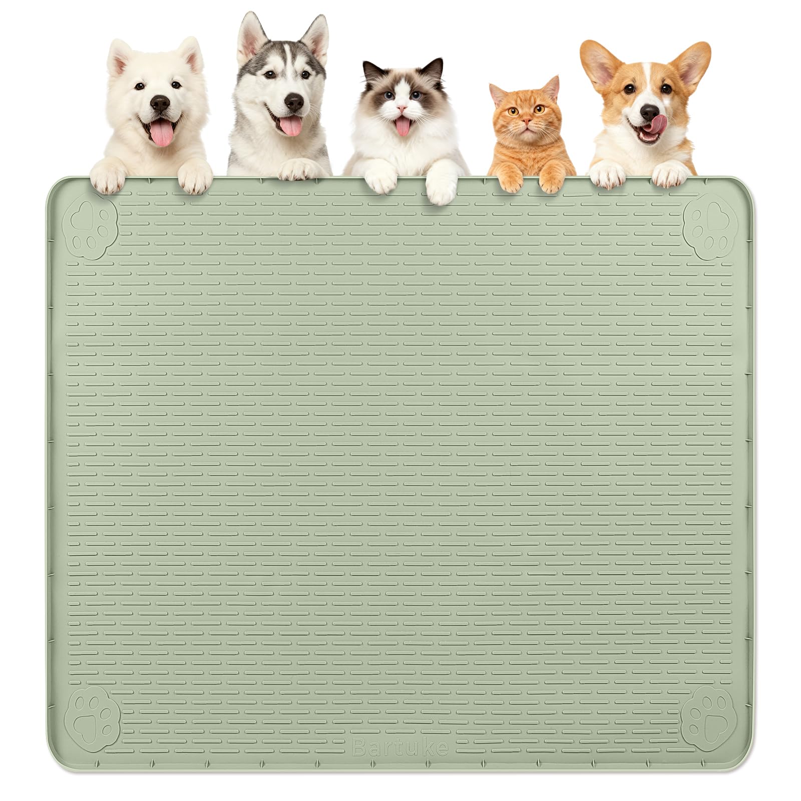 Bartuke Dog Food Mat, Extra Large 40" x 40" Silicone Pet Feeding Mat with Raised Edge Pet Placemat for Small, Medium, and Large Pets Non-Slip, Easy to Clean (Green)