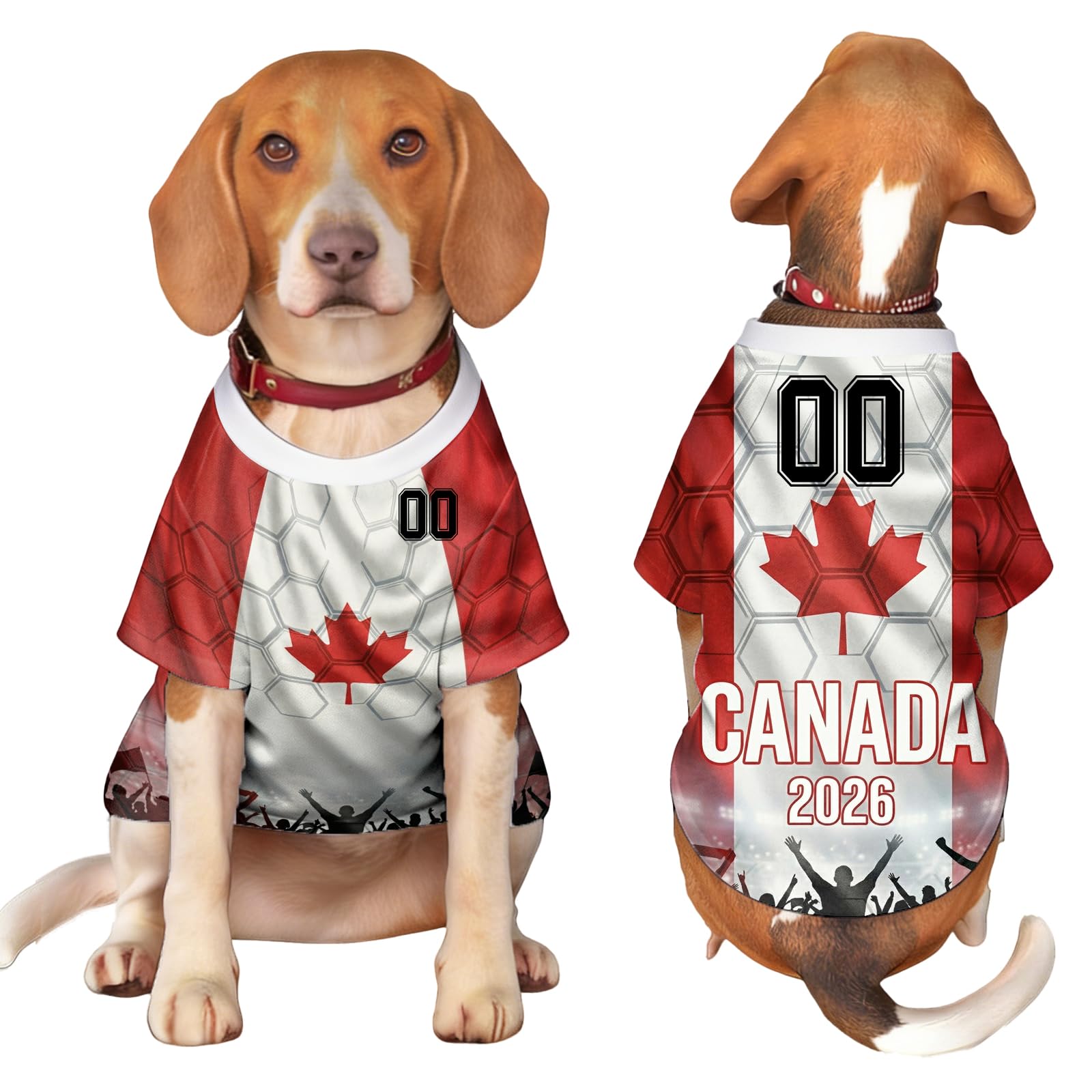 Personalised Dog T Shirt with World Cup 2026 Pet Apparel – Custom Country Flag Name Number, Breathable Soccer Jersey for Small Dogs – Gift, for Football Fan (Canada)