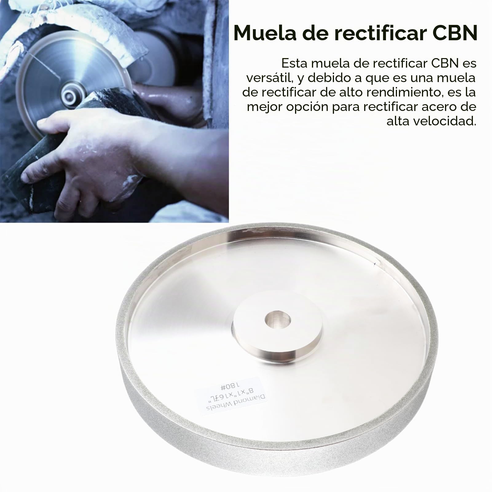 Muela Abrasiva CBN de 8 Pulgadas, Muela Abrasiva de Diamante Galvanizada de Alta Dureza y Resistencia Al Desgaste, Grano 180, 1 Pulgada de Ancho, Husillo de 5/8 Pulgadas para