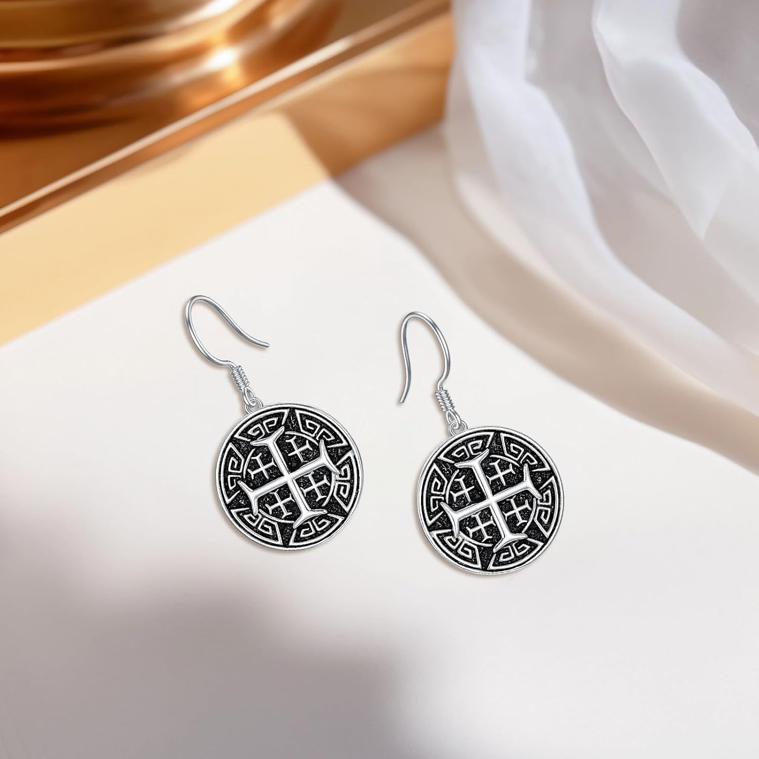 Jerusalem Cross Earrings 925 Sterling Silver Crusaders Jerusalem Cross Dangle Earrings Crusaders Jewelry for Women