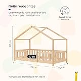 [en.casa] Lit d'enfant Cabane Treviolo 70 x 140 cm Lit Montessori en Forme de Maison avec Barrière et Sommier à Lattes Solide Style Scandinave Capacité de Charge 70 kg Bois de Pin Naturel - 2