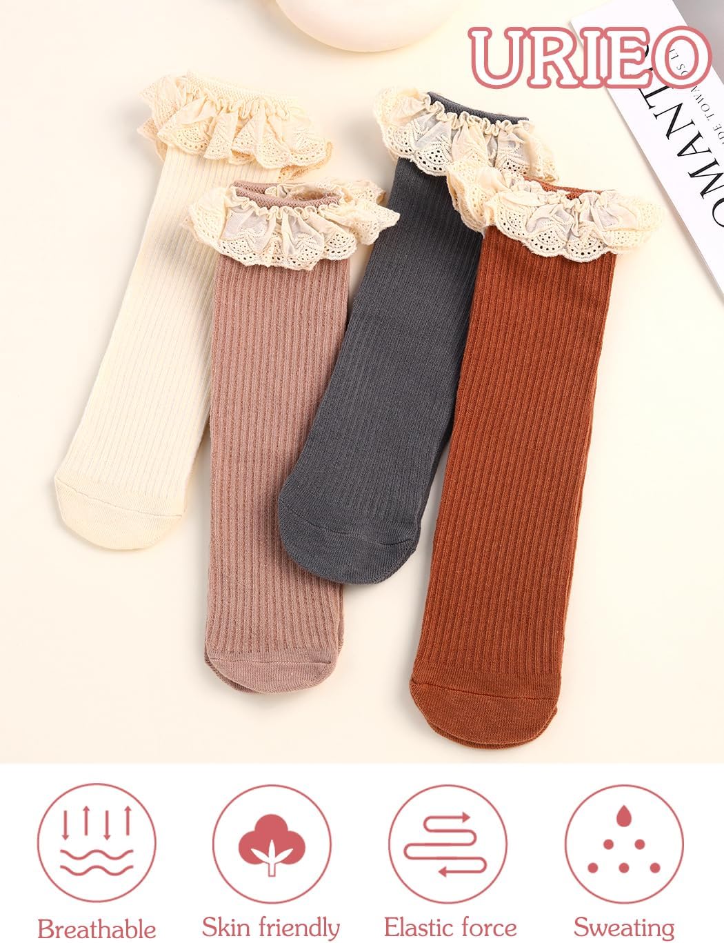 Urieo Toddler Knee High Socks Baby Girl Long Ruffle Socks Princess Uniform Stocking for 1-3T - Image 7