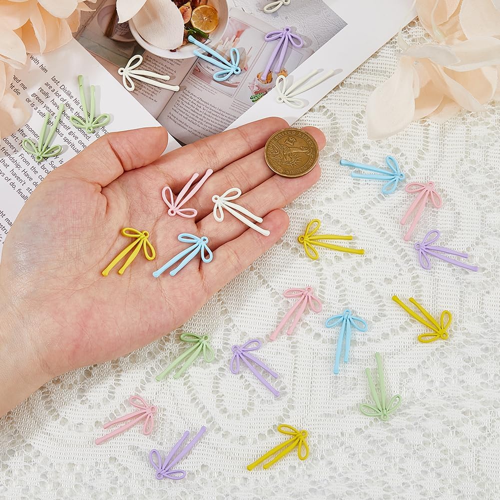 SUPERFINDINGS 24PCS 6 Colors Bowknot Charms 3.2x2cm Alloy Bowknot Pendants Colorful Metal Pendants for Earrings Bracelets Necklaces Making, Hole: 1.6mm - Image 3