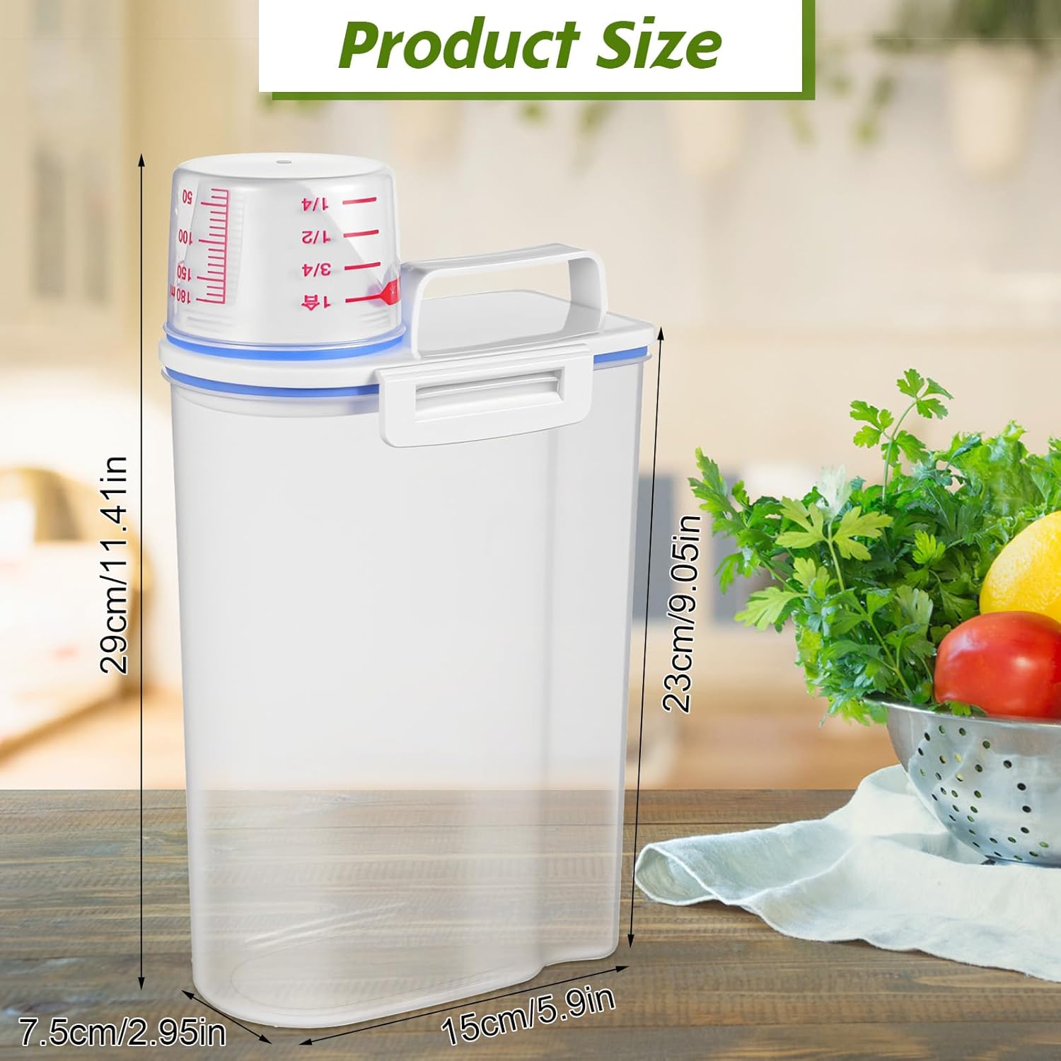 3 Pcs Rice Storage Containers (4 Lbs / 2 Kg Each) – Airtight BPA-Free ABS Plastic Dispenser with Measuring Cup & Pour Spout for Rice, Cereal, Pet Food, and More (Blue + Clear) - Image 2