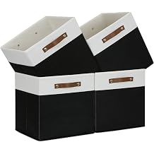 Temary Fabric Storage Bin 4 Pack Cube Storage Bin for Shelf Fabric Cube Storage Basket 13 Inch Cube Storage Bins Foldable Storage Cubes with Leather HandlesWhite&Black