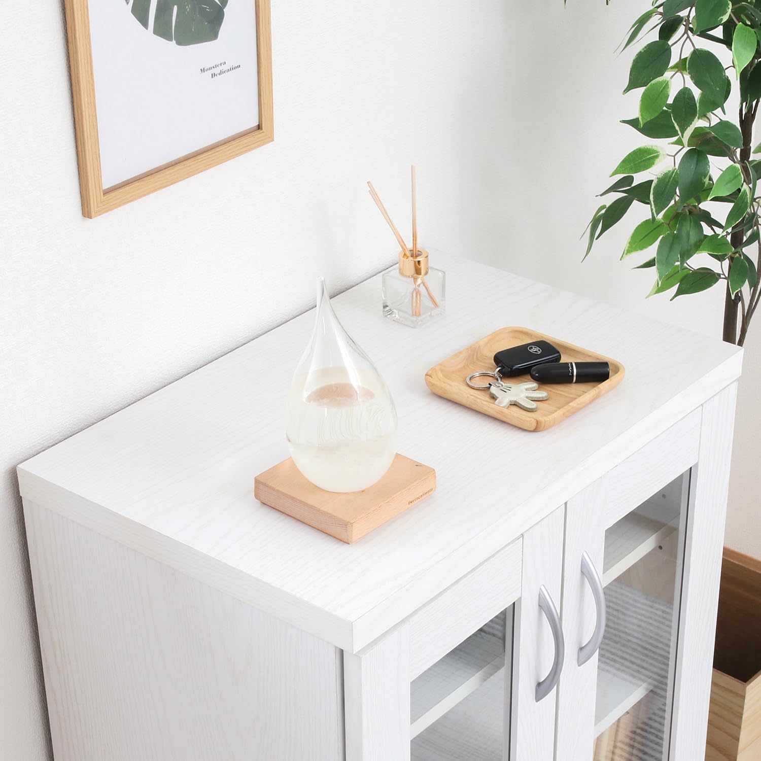 不二貿易(Fujiboeki) Fuji Boeki Largo 73410 Cabinet, Width 23.6 x Depth 16.3 x Height 31.5 inches (60 x 41.5 x 80 cm), Oak White, Cupboard, Wood Grain Style, Glass Door, Assembly Product