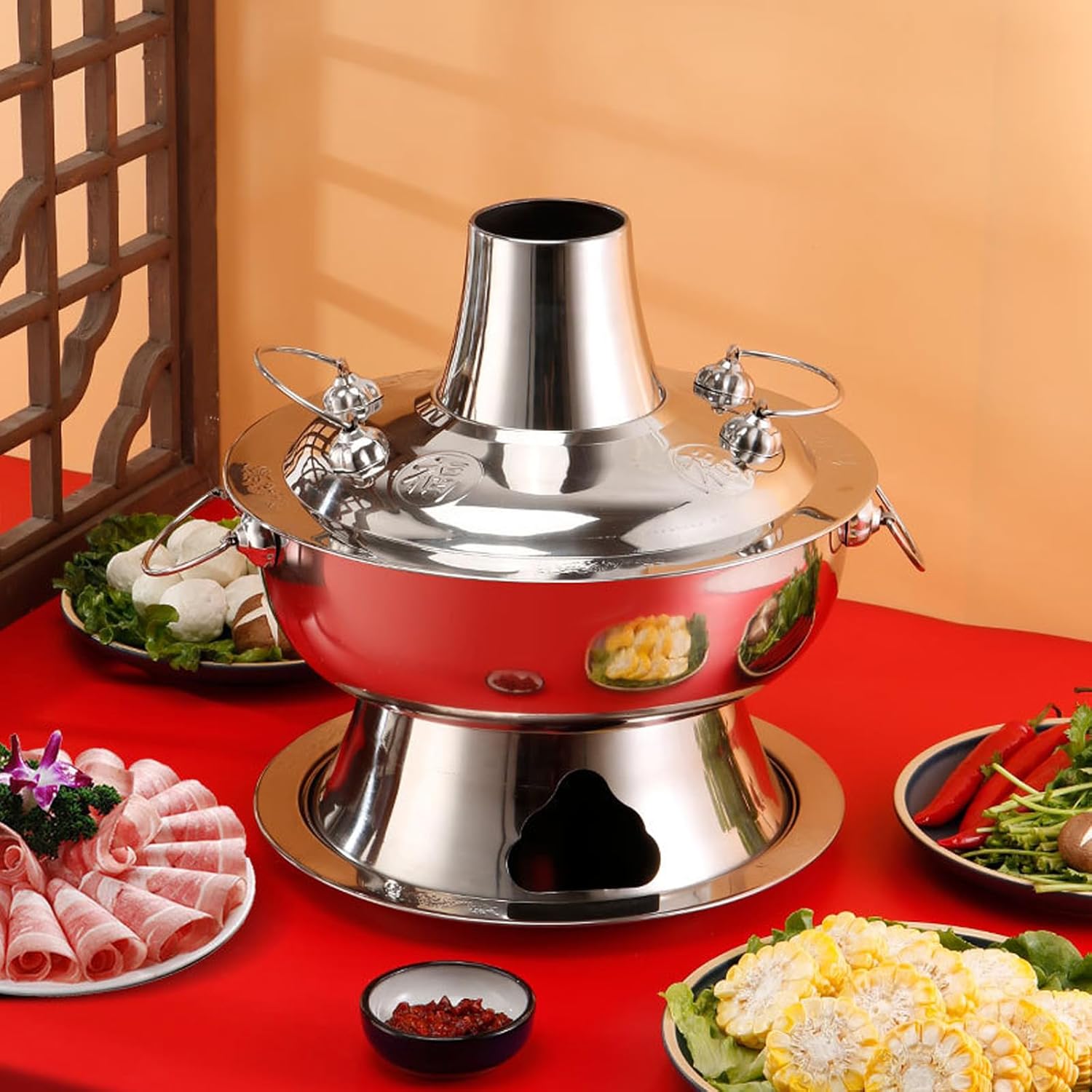 Olla caliente de cobre china, diseño dividido, 34 cm