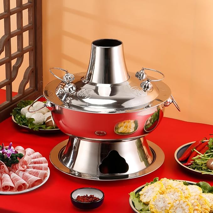 Olla China de Cobre, Hot Pot Mongol, Base Eléctrica y Carbón, 34 cm miniatura 2
