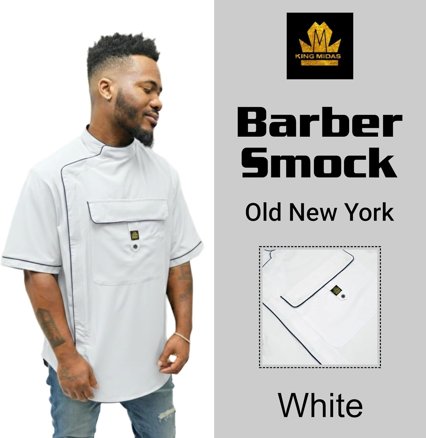 Barber Jacket for Men – Professional Barber Jackets with Zipper, Pockets, Water & Hair Proof - Barber Smock