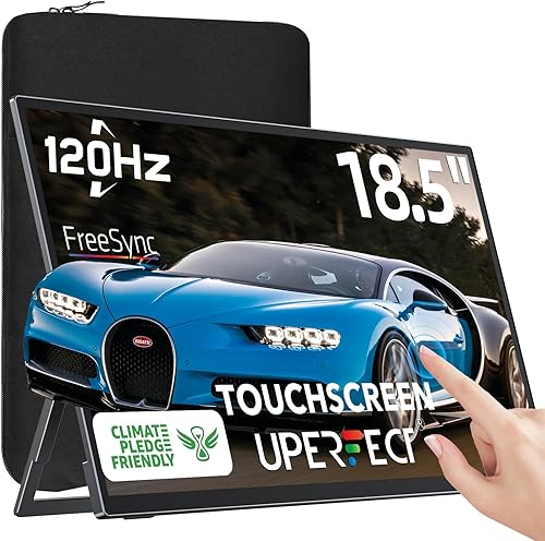 UPERFECT Monitor portátil de 18.5 pulgadas 120HZ pantalla táctil 100% sRGB con VESA y soporte 180 ajustable ultra delgado y ligero sin marco FHD