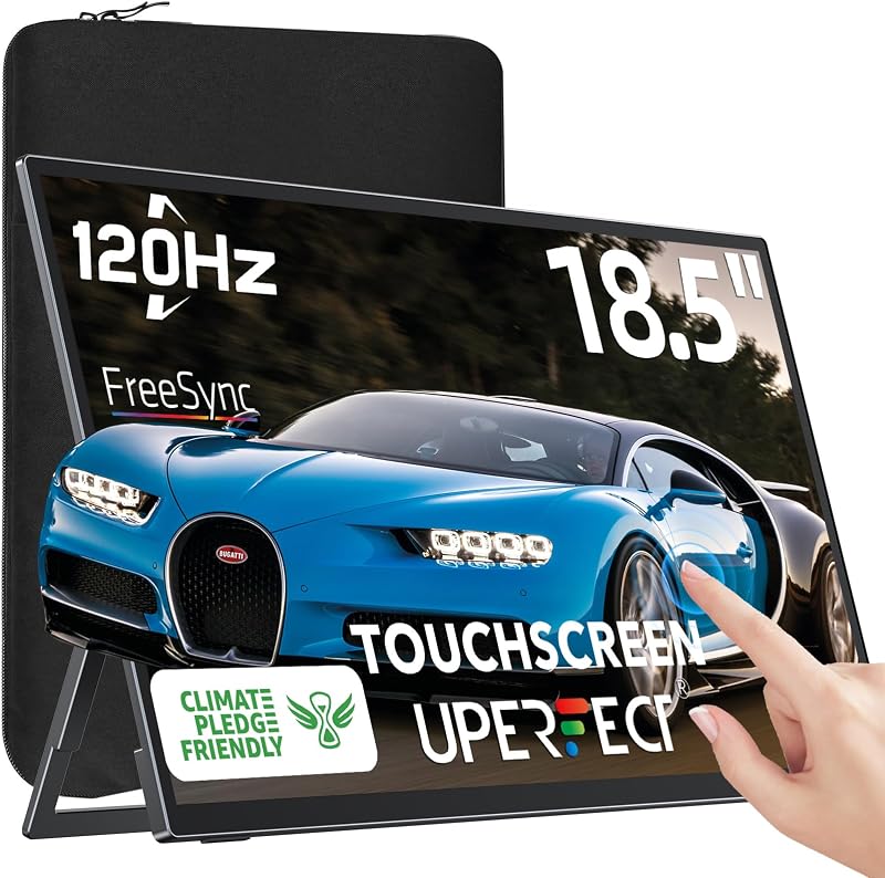 Monitor portátil UPERFECT Pantalla táctil de 18,5 pulgadas 120 HZ 100% sRGB con VESA y soporte Pantalla para juegos FHD FreeSync IPS HDR ajustable de 180 °, ultradelgada y liviana, segundo monitor de viaje para computadora portátil | Pantalla para juegos 100% sRGB, ultradelgada, liviana, sin marco, FHD FreeSync IPS HDR, segundo monitor de viaje para computadora portátil