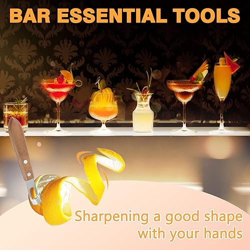 Miniatura 3 de Cuchillo de canal de cóctel con mango de madera de nogal, herramienta de barra de acero inoxidable para adornar, rallar cítricos y pelar