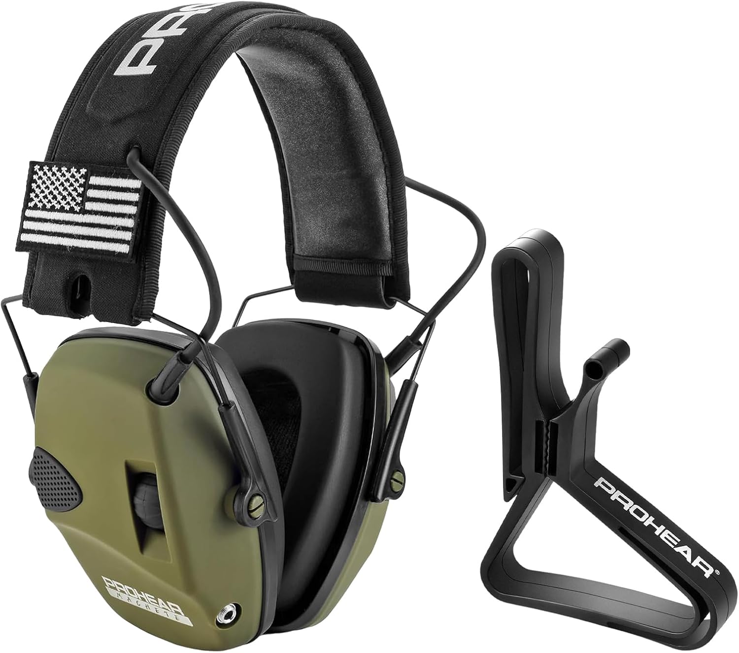 PROHEAR Green Electronic Shooting Ear Protection with Belt Clip Holder – 4X Sound Amplification Earmuffs + Adjustable Clip for Hunting & Range Gear