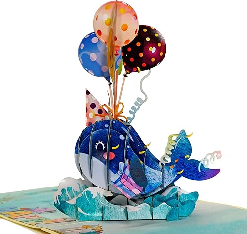Miniatura 4 de ETA Tarjetas desplegables 3D de delfines y globos de feliz cumpleaños para amantes de los animales o amantes de los animales, tarjeta de cumpleaños