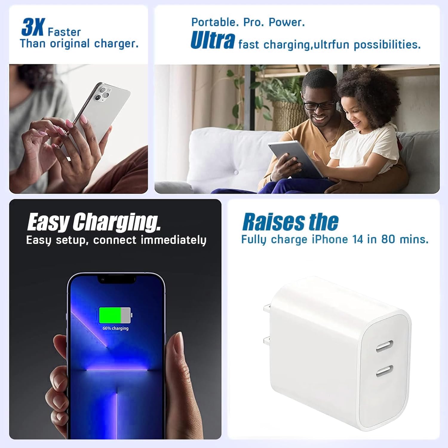 USB C Charger Block,Dual Port Wall Chargers，Fast Type C Charger for Phone16ProMax/16Pro/16/16Plus/15/15Pro/15ProMax/15Plus/14/13/12/11/Xs Max/XR/X,and More[2 Pack] (White) (White) image 3 of 8 B0DRNSWGCH