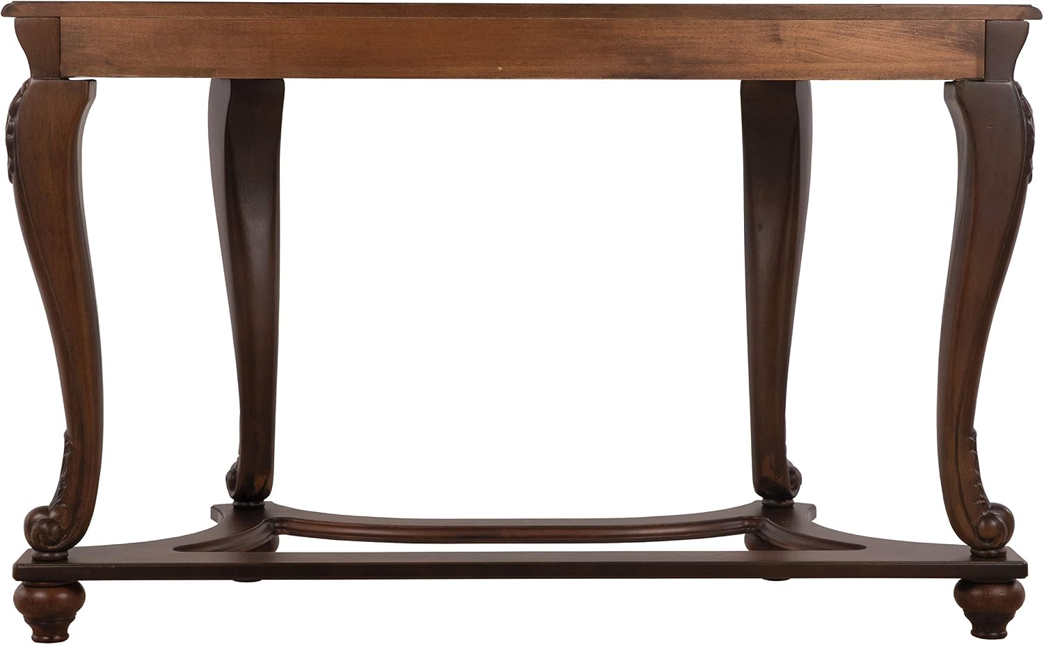 Signature Design by Ashley Norcastle Traditional Half Moon Sofa Table with Beveled Glass Top and Scrollwork Legs, Dark Brown