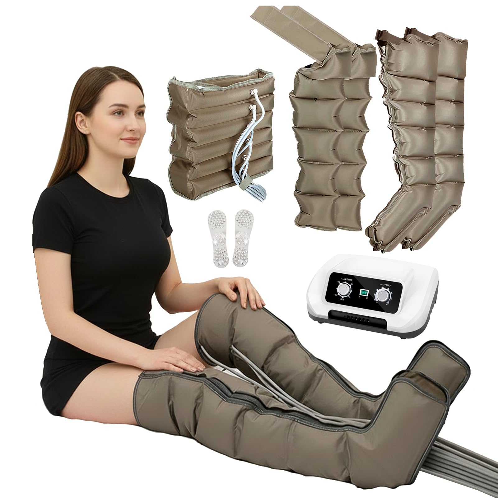 Pressoterapia Linfodrenaggio per Casa Pressoterapia Gambe Professionale, 6 Camere d'Aria Massaggio Linfodrenante Gambe E Braccia Addome Glutei per Casa,Pression Réglable