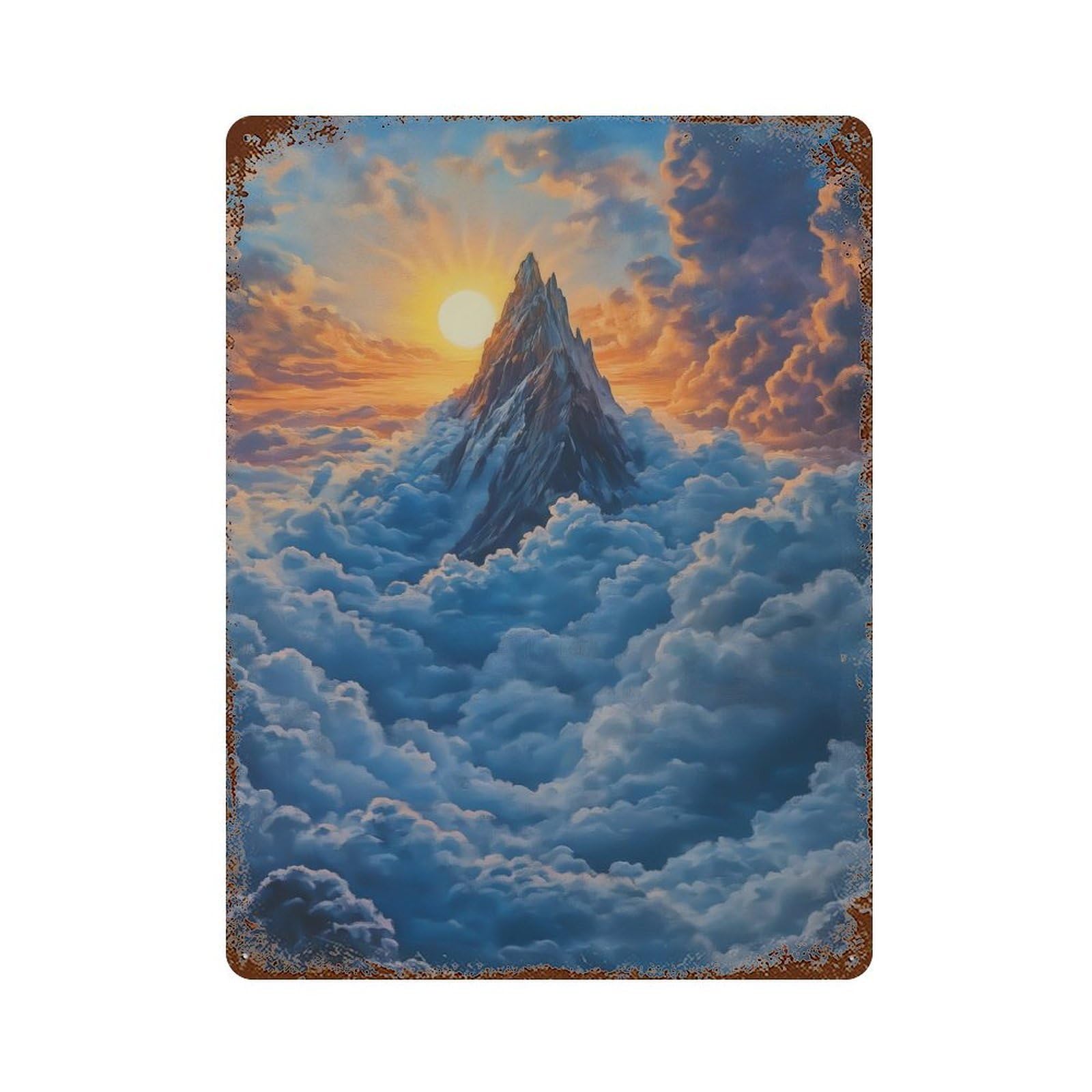 Mountain Peak Sunset Weathered Tin Sign 15.7"x11.8", for Garage, Bar And Workshop Decor, Vintage Wall Decor