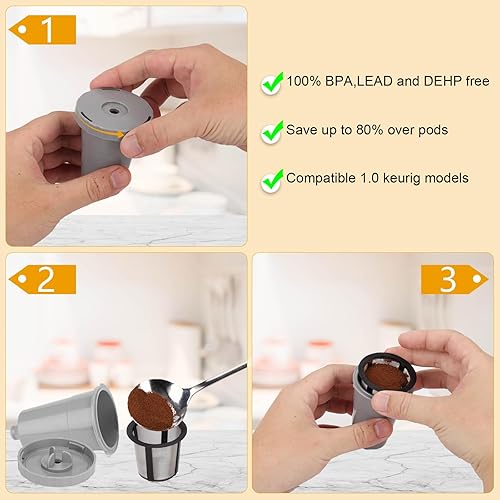 Miniatura 5 de Filtro de café reutilizable, cafetera k taza, filtro de malla de acero inoxidable ecológico para 2.0 1.0 sin BPA, 3 paquetes