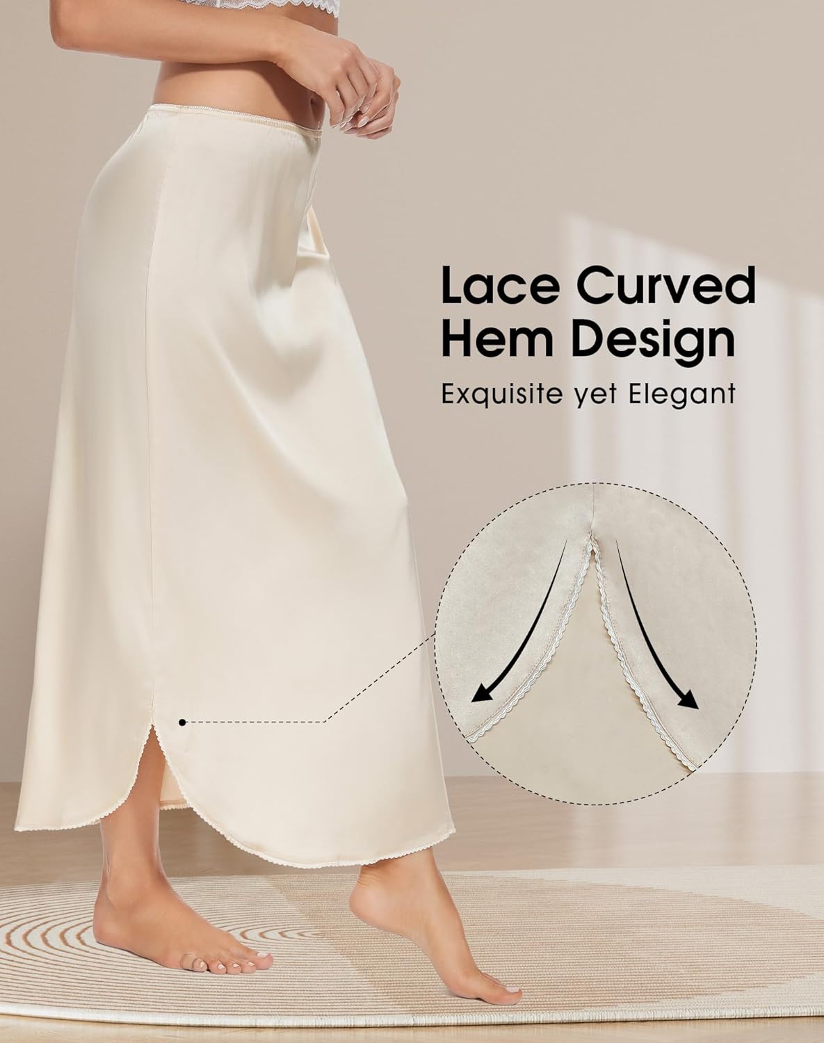 MANCYFIT Long Half Slip for Women Under Dress Satin Slip Skirt Extenders 36" Maxi Underskirt - Image 3