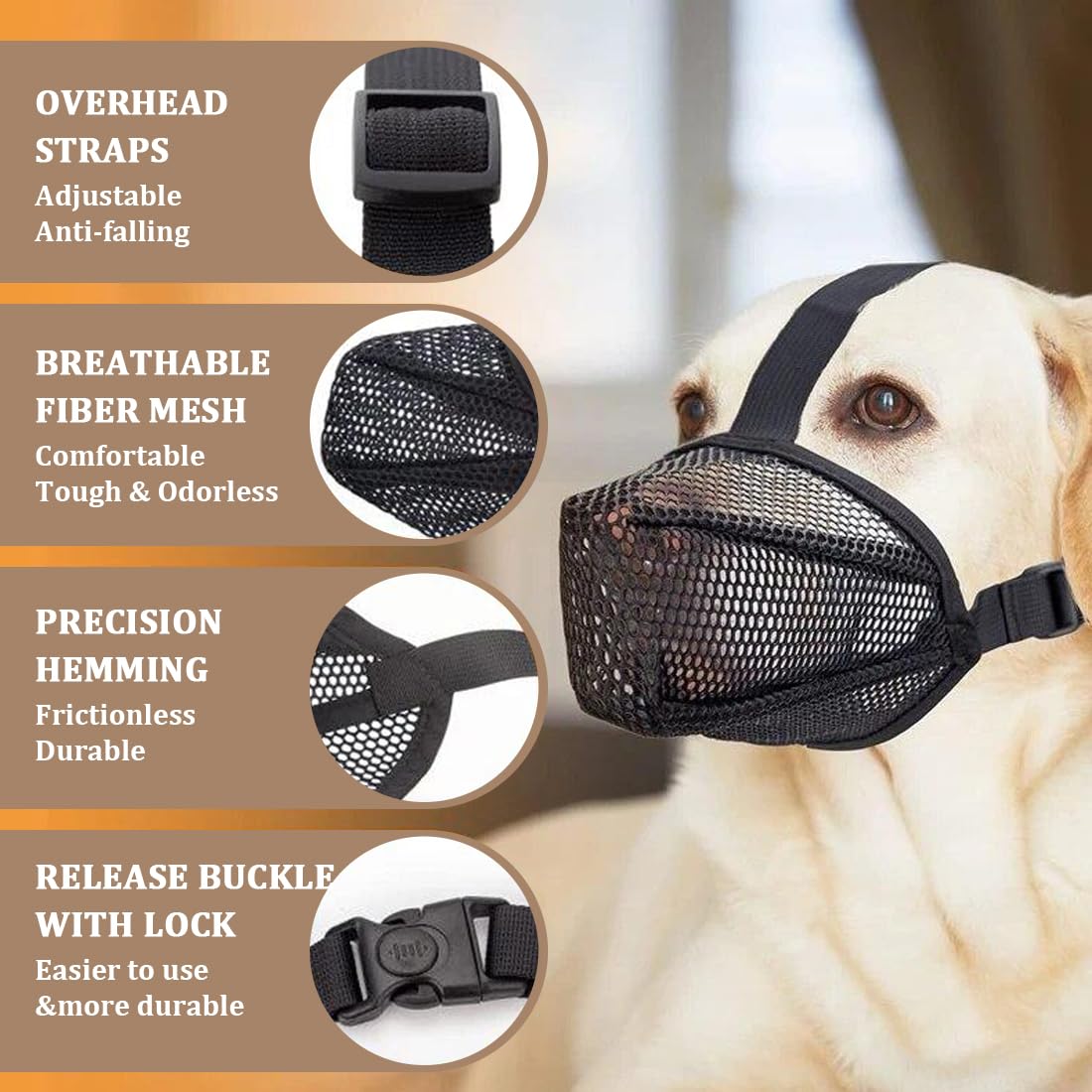 Museruola per Cani, Museruola Traspirante Cani Regolabile, Addestramento A Maschera, Copertura di Piccola Media Grande Taglia