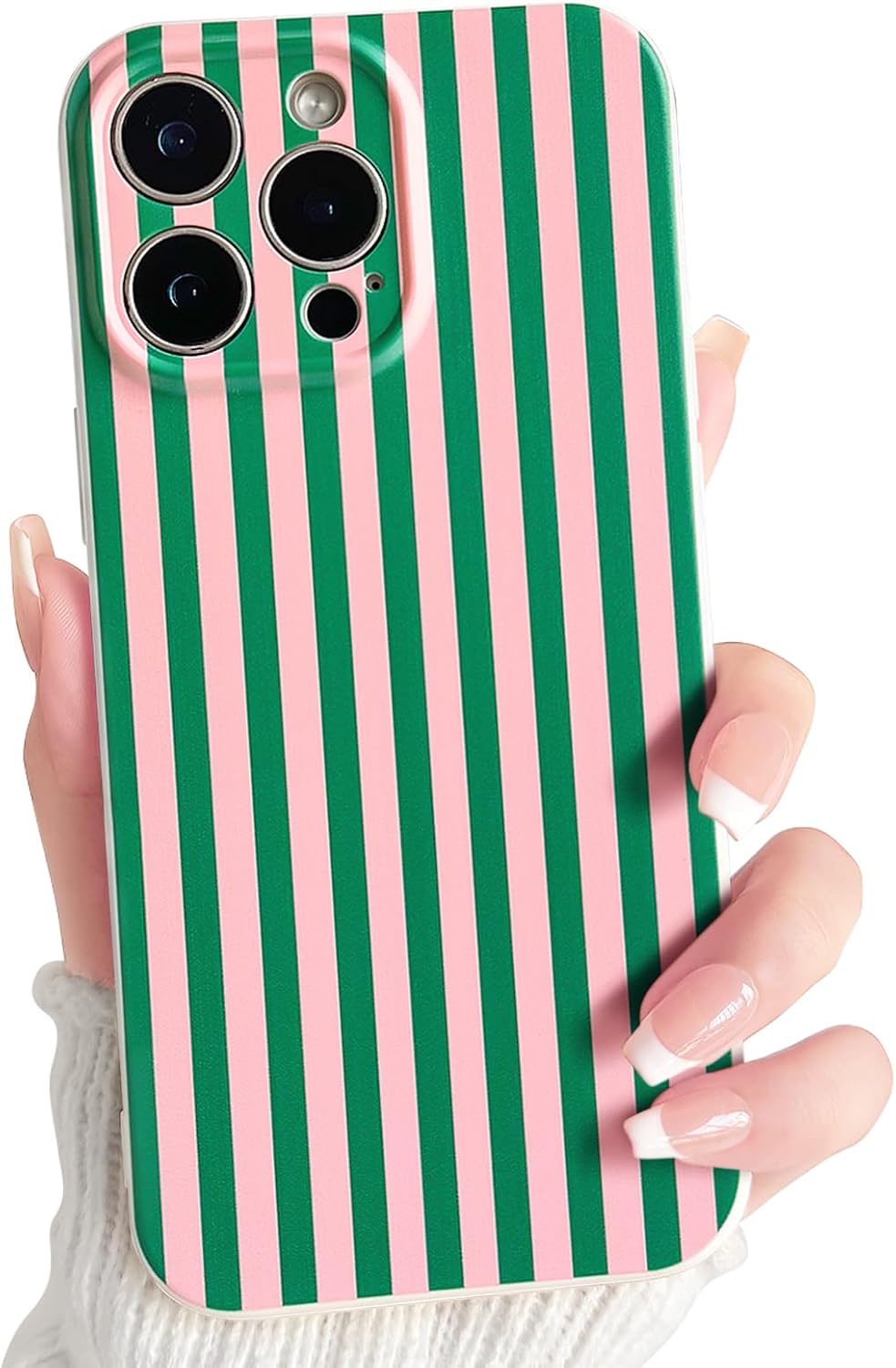 Lovmooful for iPhone 15 Pro Max Case Cute Color Striped Design-Green&Pink | Compatible for iPhone 15 Pro Max Case,Aesthetics,for Girls Women,Soft TPU,Shockproof,More Protective,Girly