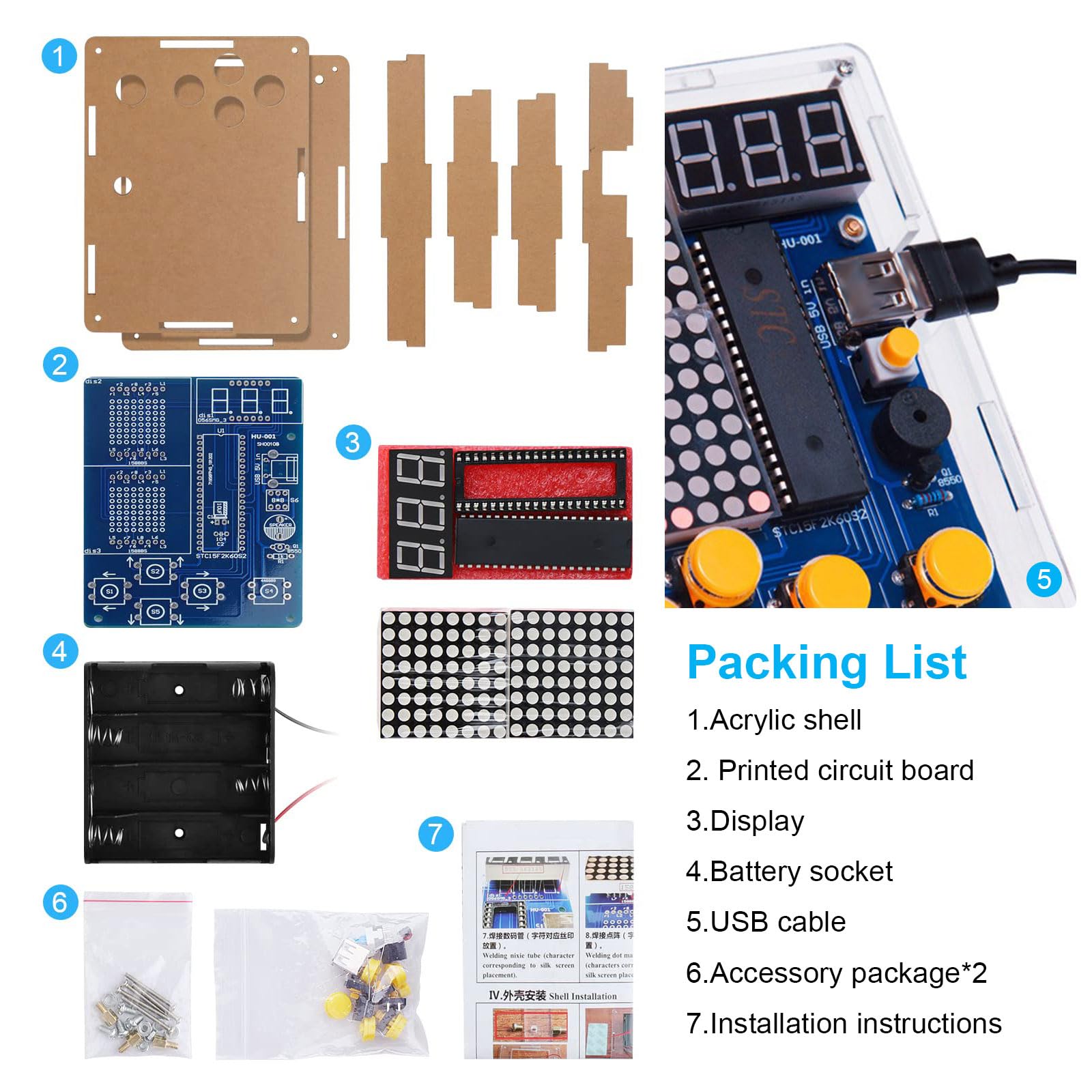 Kit de Construction électronique DIY avec boîtier en Acrylique, kit d'exercices à souder, kit de Soudure avec écran pour l'éducation à la Menthe