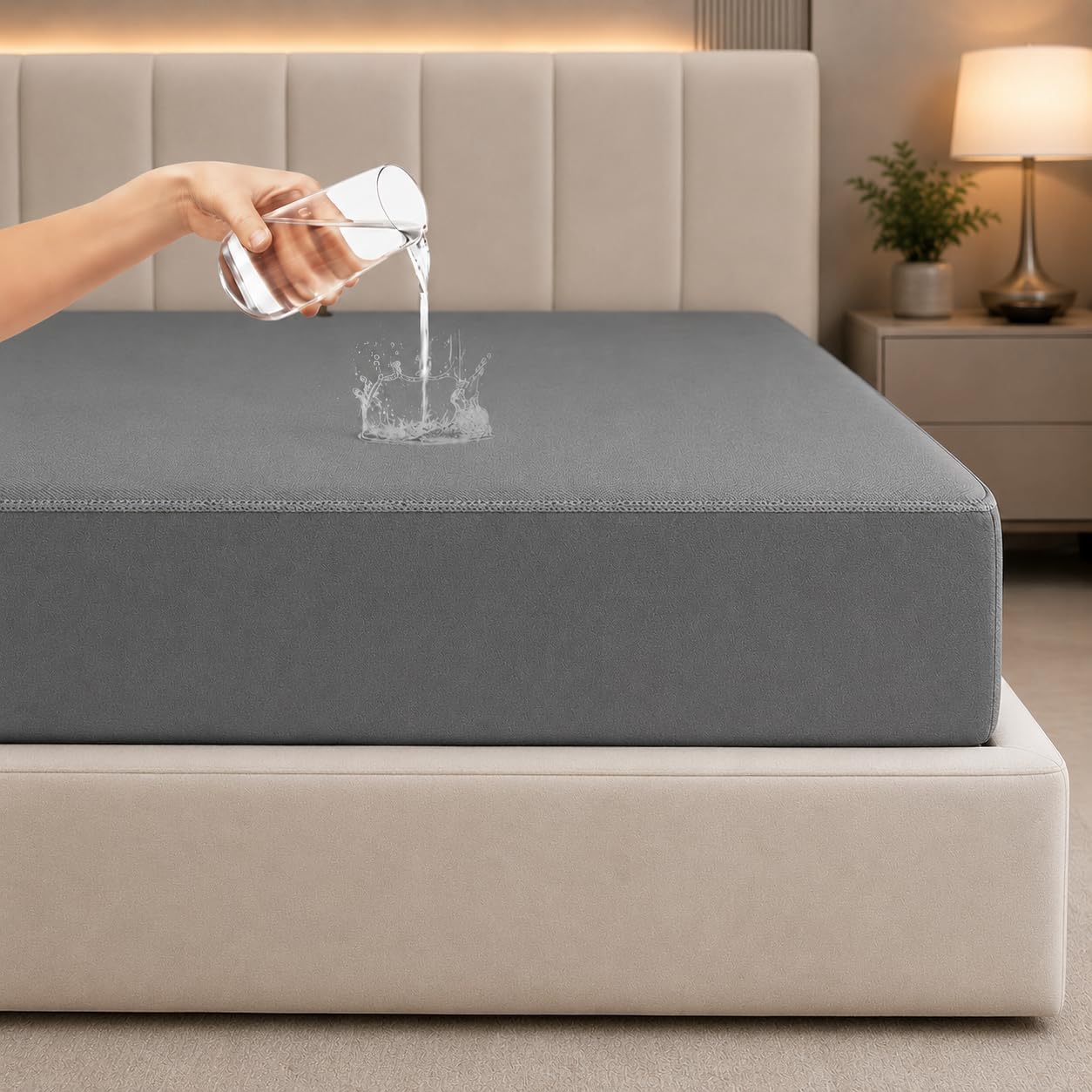 Cozyera 100% Waterproof Mattress Protector | Premium Cotton Feel Terry Mattress Bed Cover | Breathable and Hypoallergenic Ultra Soft Fitted Bed Protector | 48x78 Inch, Double, Grey-picture-33