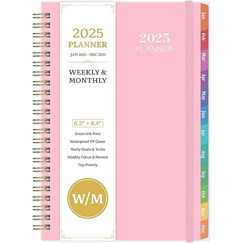 2025 Planner - 2025 Planner Daily Weekly Monthly, JAN 2025 - DEC 2025, 6.4'' x 8.5'', Calendar 2025 with Transparent PP Cover, Green Ink Pages, Coated Monthly Tabs, Back Pocket