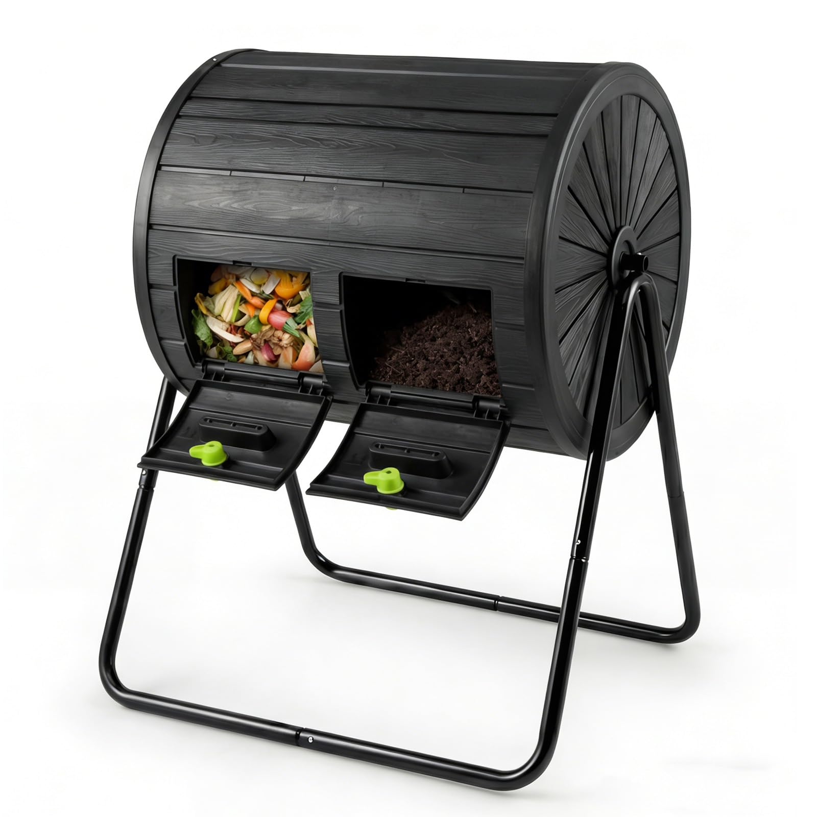 37.5 Gallon Outdoor Dual Chamber Compost Tumbler, BPA-Free, Black