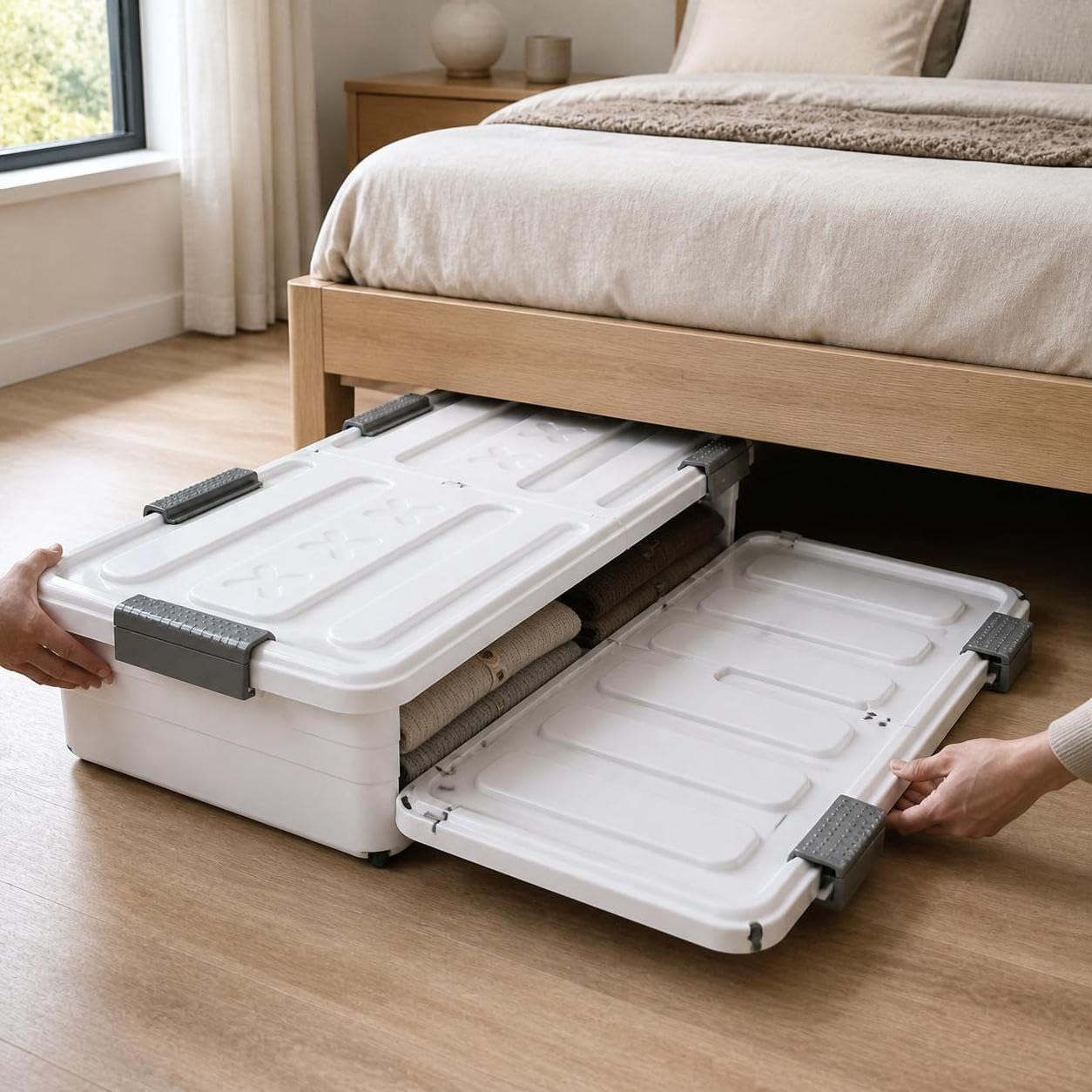 Contenitore Portaoggetti Sottoletto , Bianco elegante 101x51x15cm