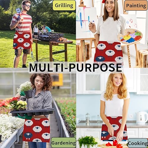 Miniatura 6 de Paquete de 3 delantales de cintura de oveja con textura de punto, con 3 bolsillos, delantal corto para camarera para hombres y mujeres, para