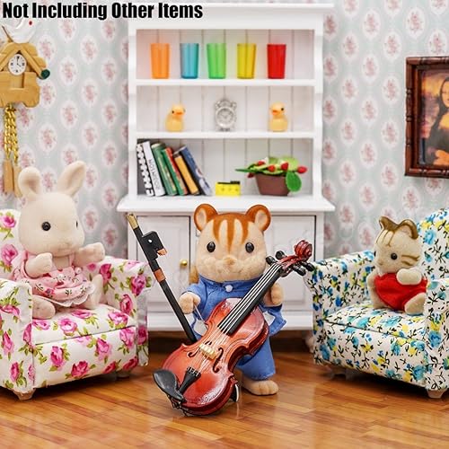 Miniatura 7 de Odoria 1:12 Violín con soporte de arco y caja de madera, instrumento musical casa de muñecas miniatura