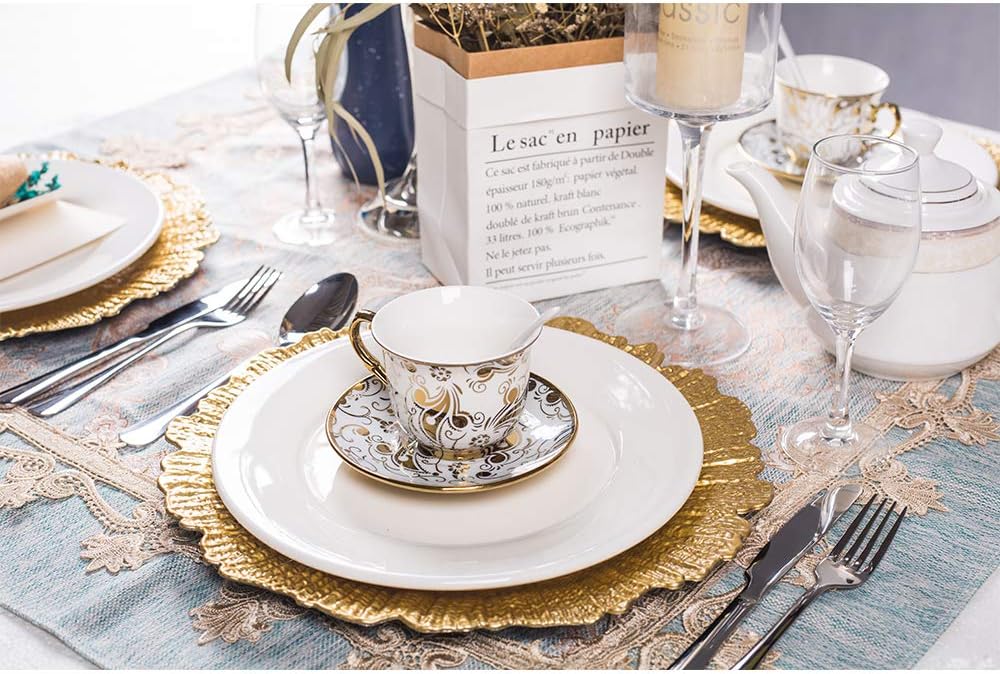  | MAONAME Round 13" Gold Charger Plates, Plastic Reef Plate Chargers for Dinner Plates, Wedding, Elegant Décor Place Setting (6, Gold): Charger Plates