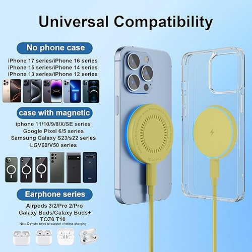 Miniatura 7 de MagSafe - Paquete de 2 cargadores inalámbricos magnéticos de 15 W, base de carga rápida con puertos duales compatible con iPhone 171615141312 y