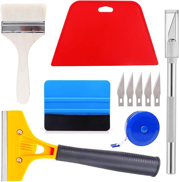 Ewrap Wallpaper Hanging Kit Wallpaper Tools Wallpaper Smoothing Tool with Paint Brush, Wallapaper Scraper, Red Squeegee, Tape Measure