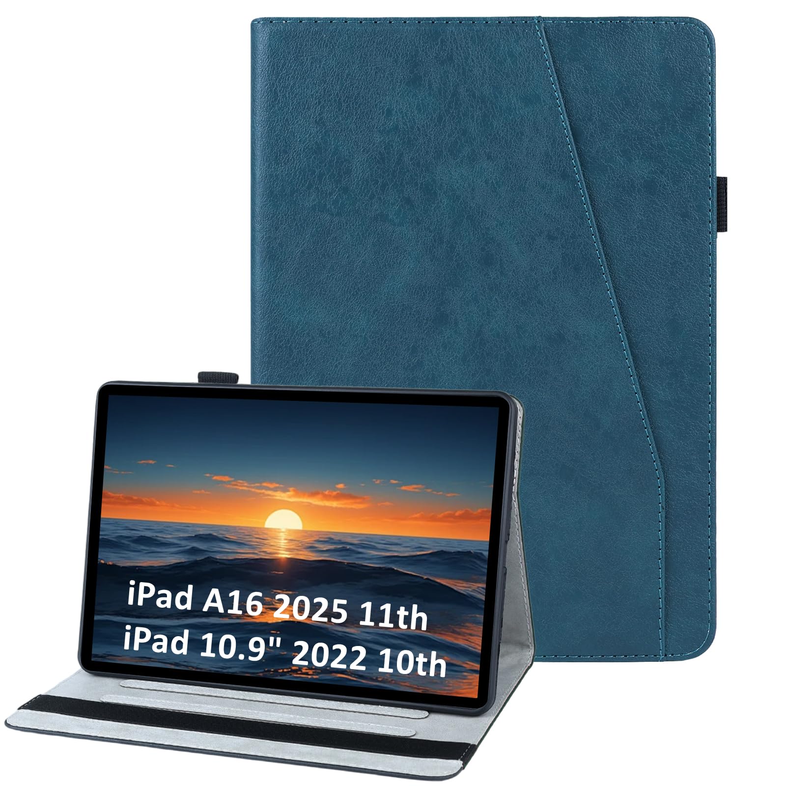 laddutoi Hülle für iPad A16 2025 11. Gen 11”/iPad 10. Gen 10,9”, Blau | PU Lederhülle für iPad 10.9 2022, Schutzhülle mit Standfunktion & Kartensteckplätze, Tablet Cover Klapphülle Flip Case