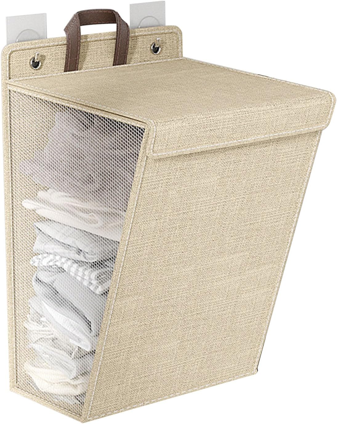 Wall Hanging Laundry Basket Foldable Space Saving Dirty Clothes Basket for Dorm Room College Students Linen (Beige L Size)