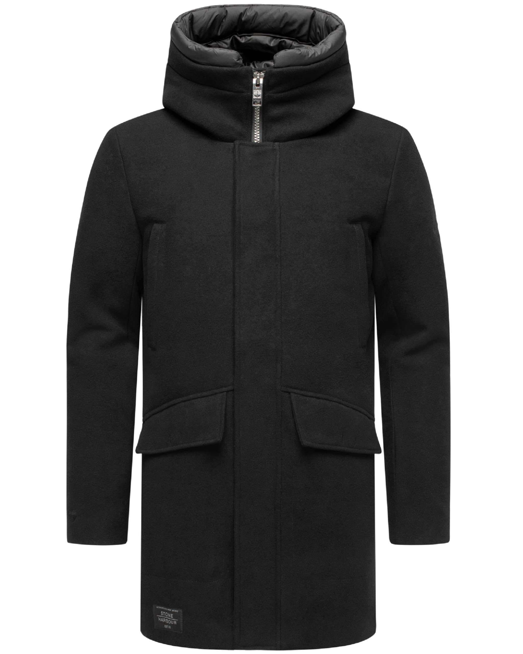 STONE HARBOUR Herren sportlich-eleganter Wintermantel in Wollmantel-Optik mit Brusttaschen und abnehmbarer Kapuzenblende Fenroos XX S-3XL