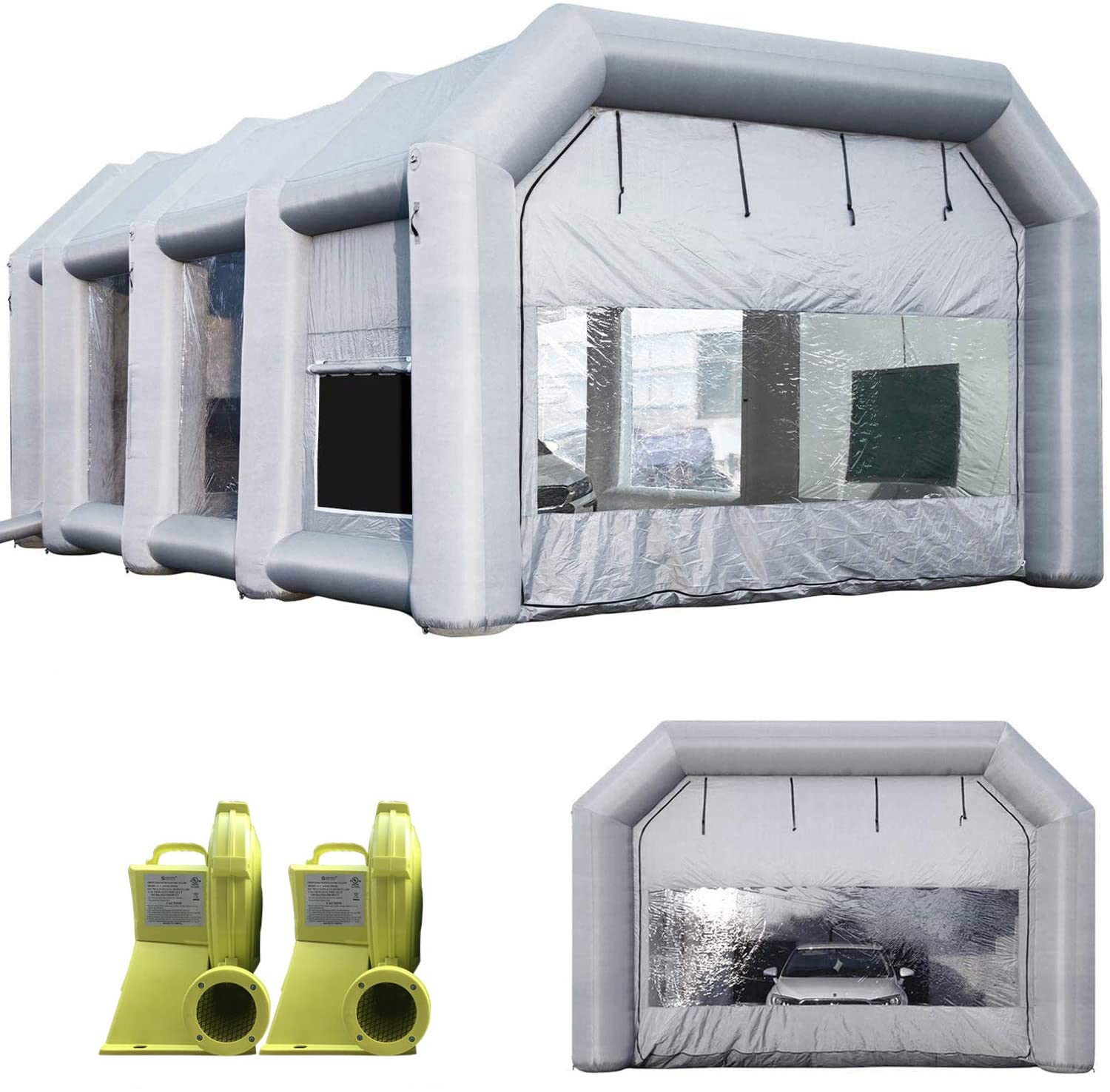 Sewinfla Portable Inflatable Paint Booth - 30x20x13Ft Spray Paint Booth with Two Blowers and Air Filter System for Cars