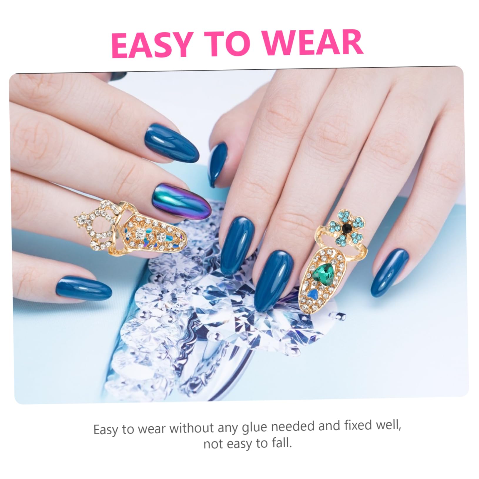 Beavorty 48pièces Décorations Pour Ongles Charms Manucure Anneaux Cristal Pour Nail Art Accessoires De Style Élégant Pour Filles