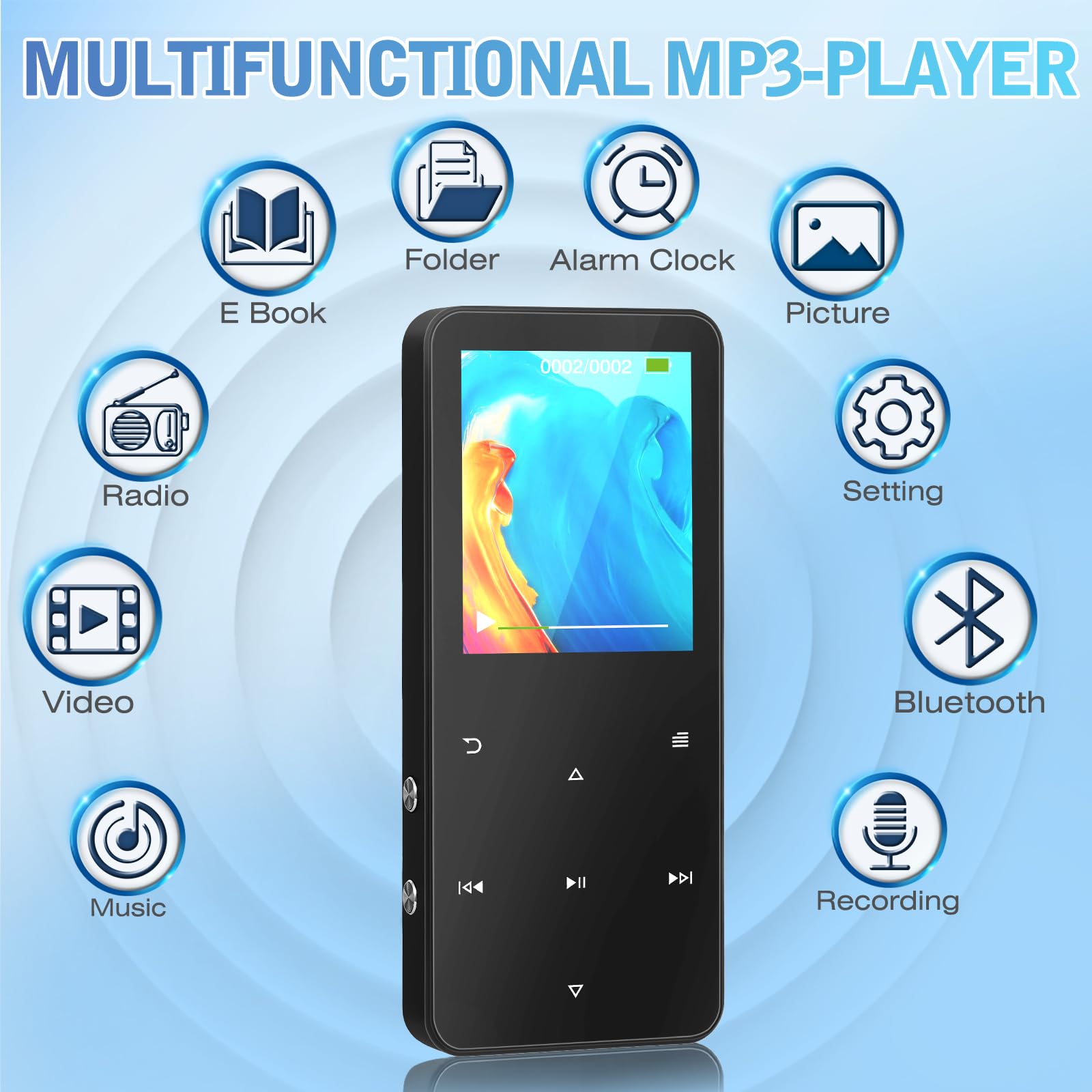 MP3 Player 32GB, MP3-MP4-Player mit Bluetooth 5.2, M15 Musik-Player mit Lautsprecher, FM-Radio, Video, Sprachaufzeichnung, E-Book, für Sport