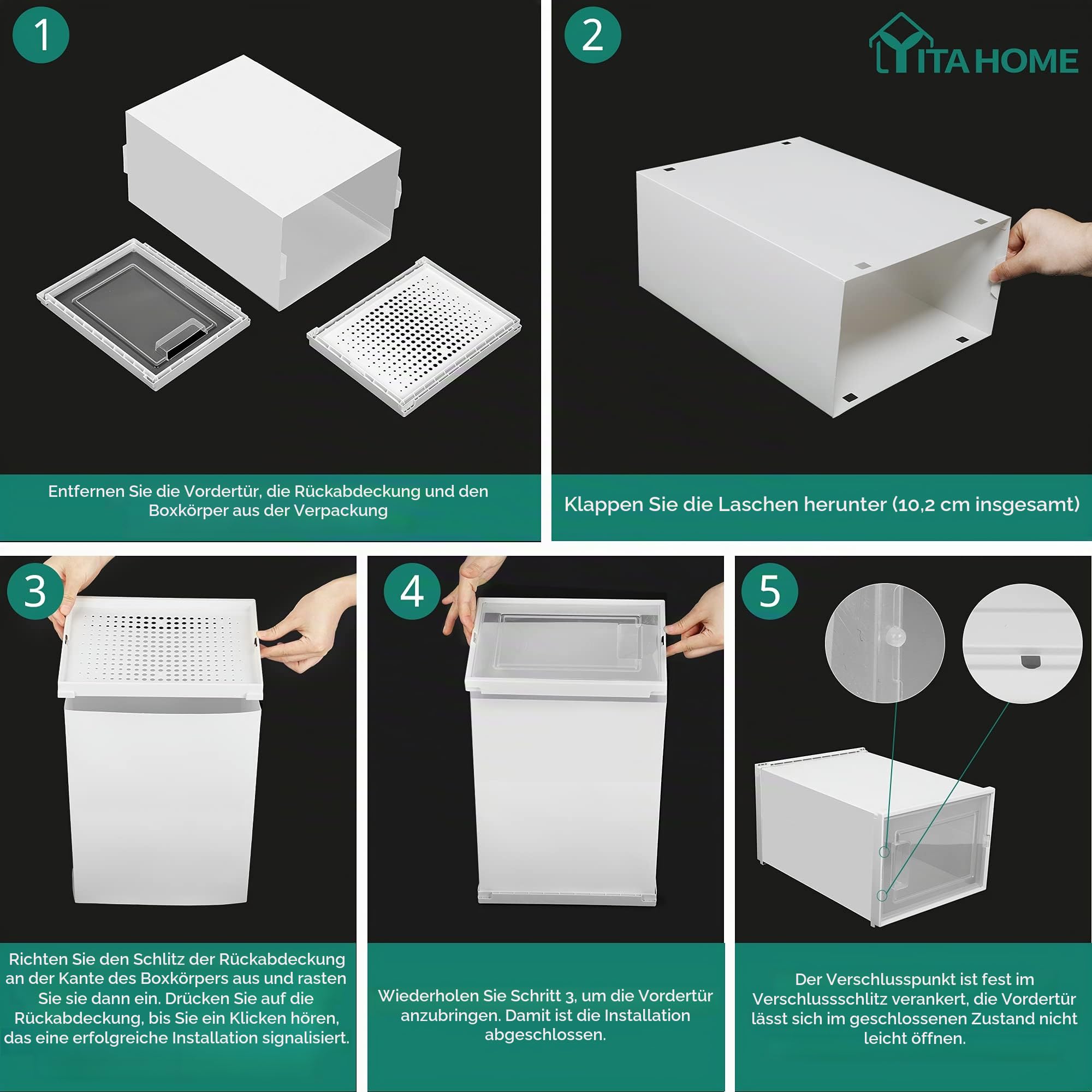 YITAHOME Schuhboxen, 6er Set, Schuhkarton stapelbar stabil, Aufbewahrungsboxen für Schuhe mit transparent Tür und Belüftungslöchern, für Schuhe bis Größe 46, stapelbare schuhbox weiße