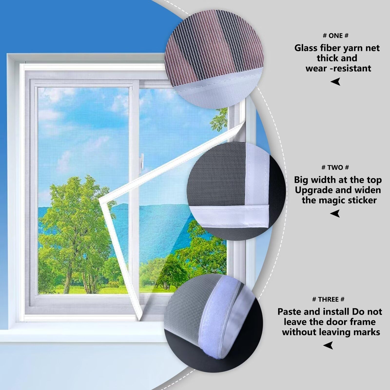 Window Insect Screen,90x110cm, Insect Mesh Window Insect Screen Without Drilling, White, W×H:90x110cm(35.4x43.3in) - Image 2