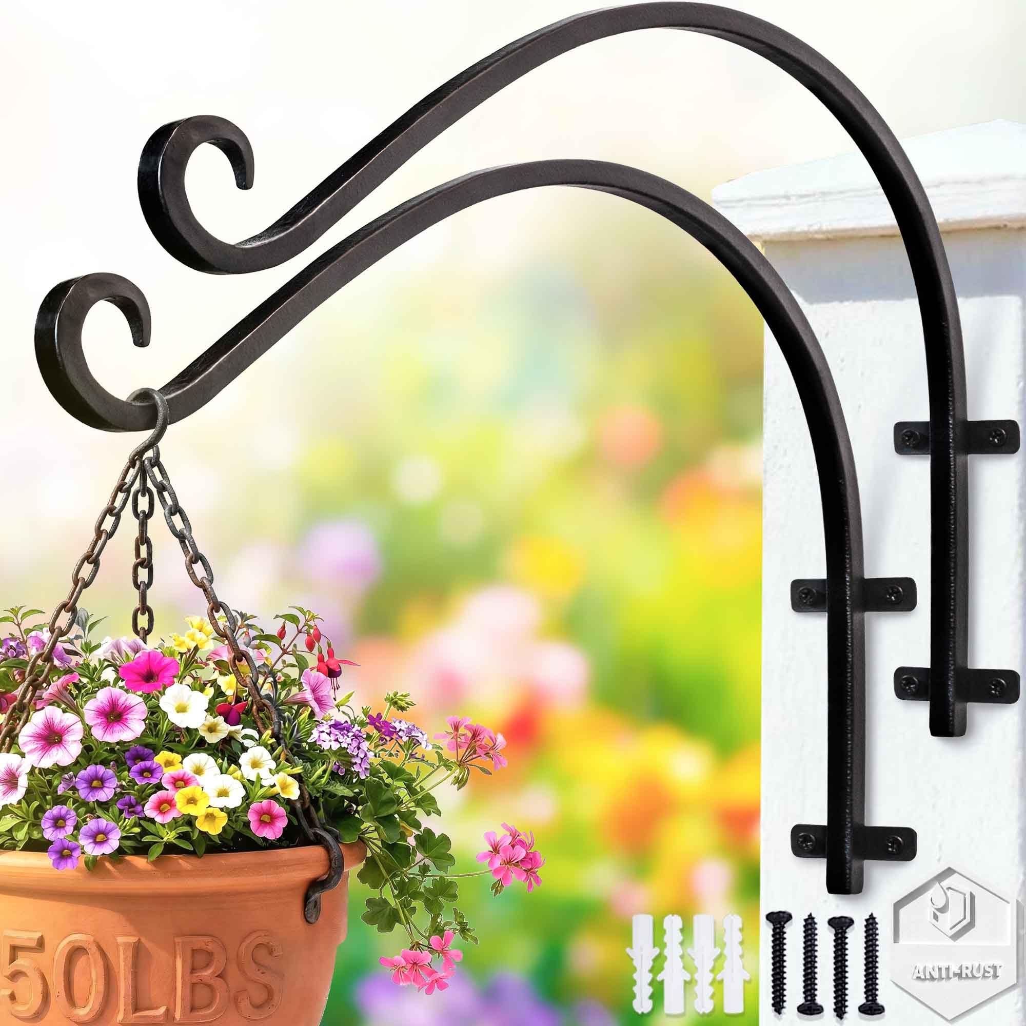 Lifyzoon Heavy Duty Hanging Plant Bracket: 50lbs Weight Capacity - Bird Feeder Hangers 2 Packs, 12-Inch Black Metal Plant Bracket Wall Hook for Birdhouse, Wind Chimes, Lanterns, Easy to Install — image 1