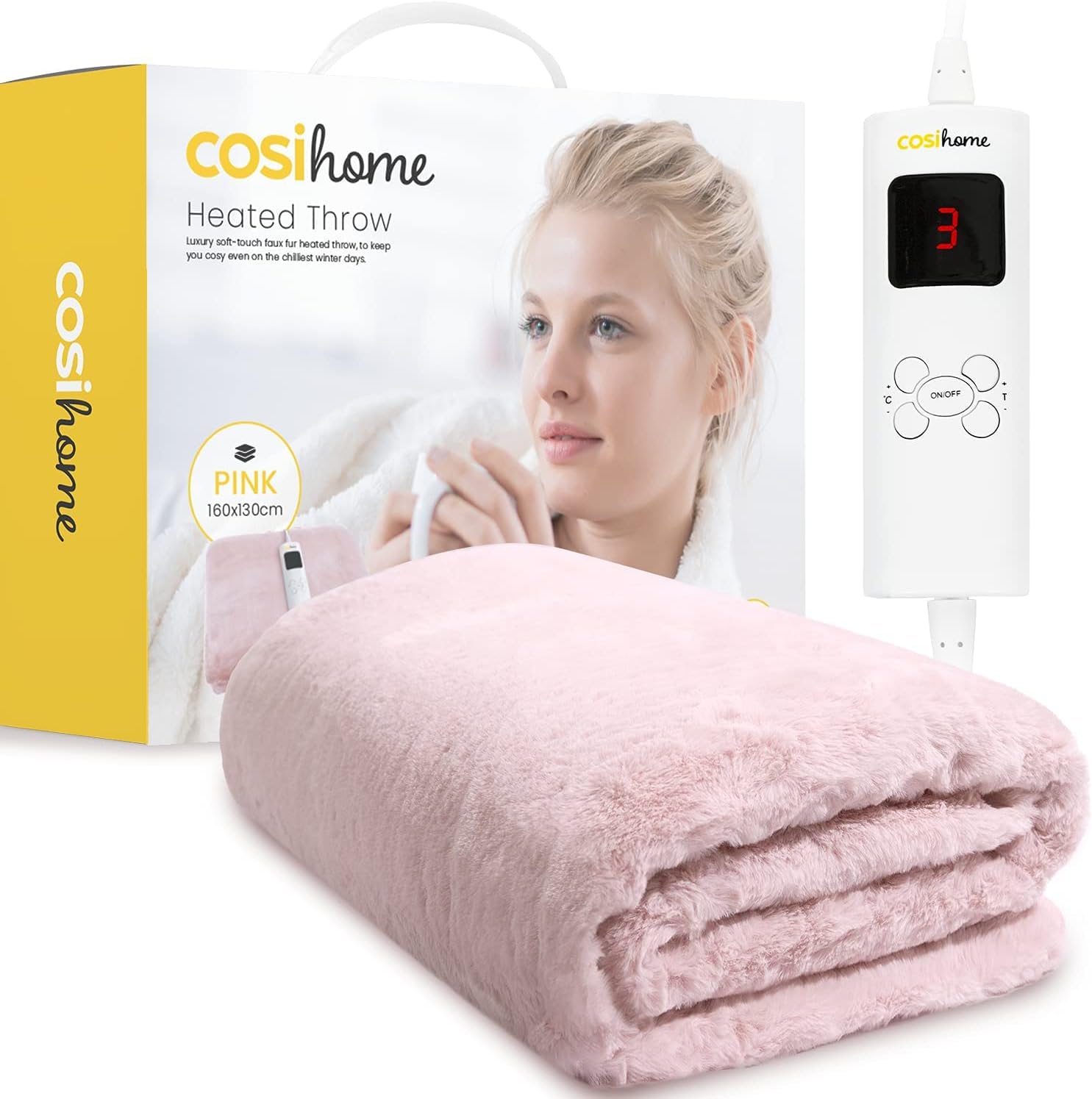 Cosi Home® Luxury Faux Fur Heated Throw Electric Heated Blanket with