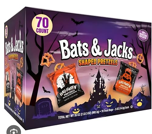Halloween Bats and Jacks Pretzel Treats, Variety Pack, 68 Individually