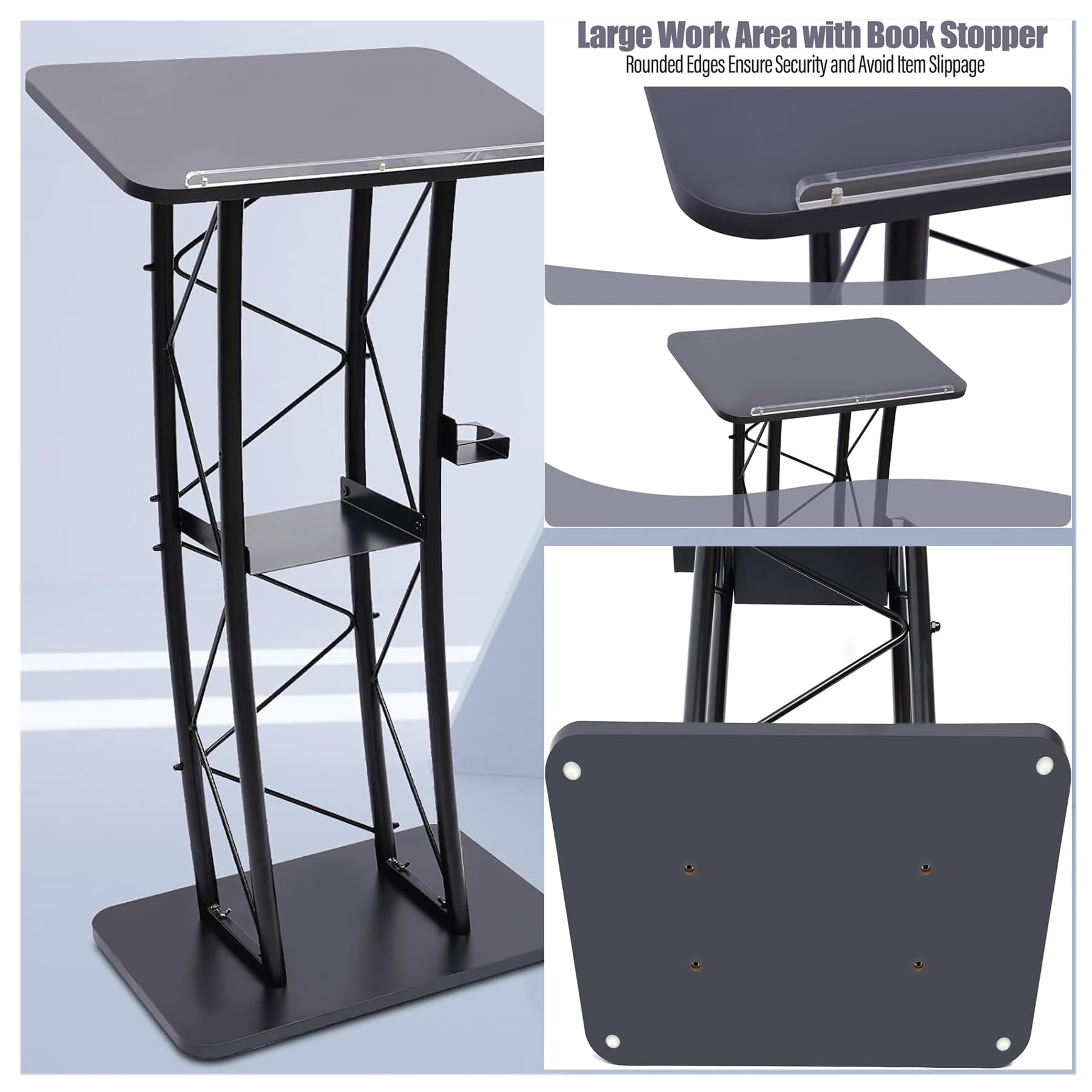 Pupitre et Podium en Acier Inoxydable – Portable et Durable pour Bureaux, écoles, conférences, idéal pour Les présentations avec Option étagère