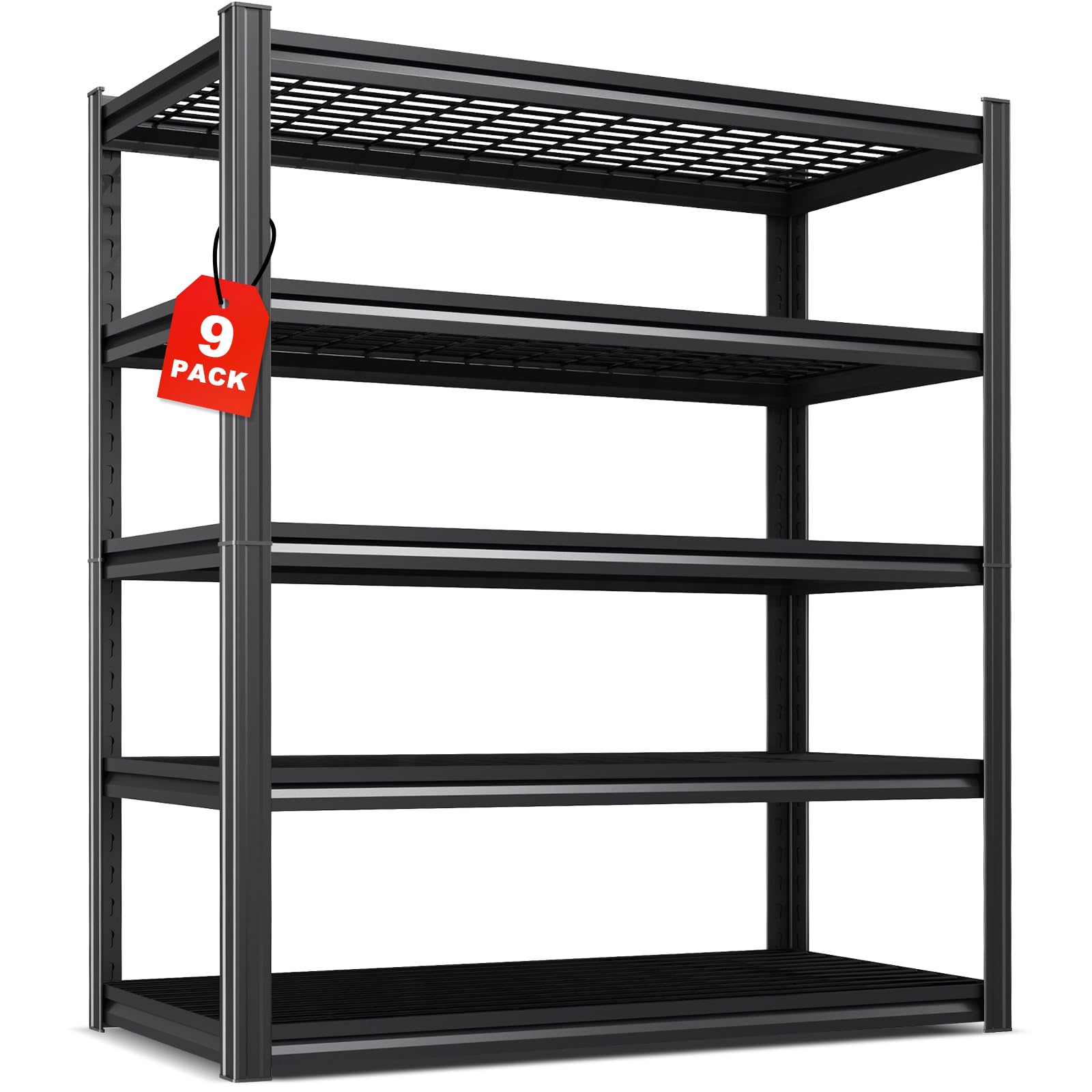 Set of 9 Garage Shelving-3000 lbs 5 Tier Storage Shelves,Adjustable Heavy Duty Metal Shelving Unit and Storage Large Wire Rack,Utility Steel Shelf for Warehouse Industrial Pantry Basement 71"x46"x18"